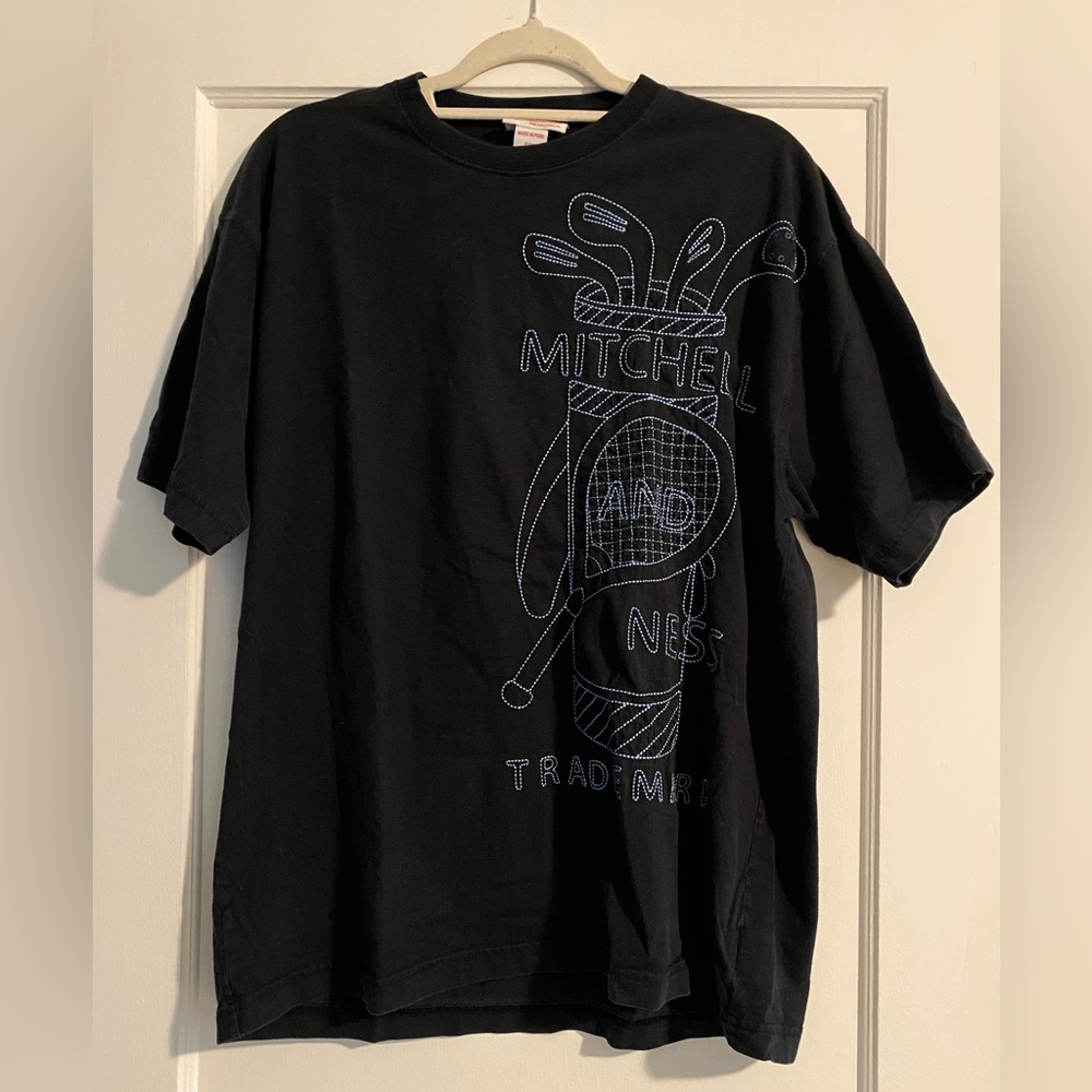 Rare Mitchell & Ness Trademark Golf and Racket Graphic T-Shirt Black Size XL